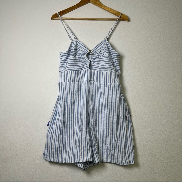 NWT Cupshe Marigold Blosson Blue and White Striped Romper - Picture 4 of 15